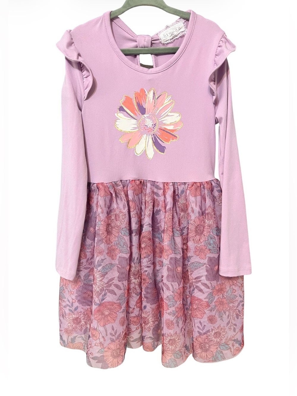 Btween Girls Floral Mesh Dress Size 6 Lilac Purple